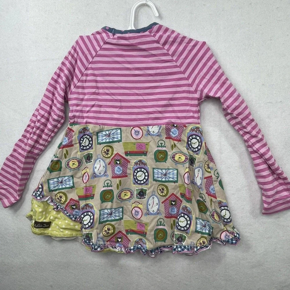 Matilda Jane Little‎ Girls Size 4 Pink Striped W/ Clock Print Top 2017
